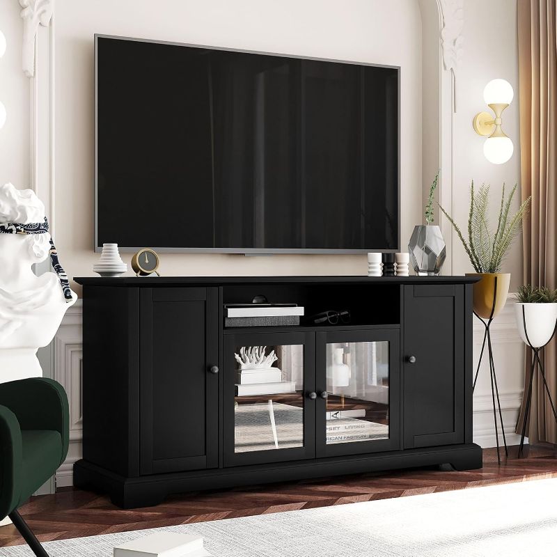 Photo 1 of 
FLNORW TV Stand for TV up to 65in with 2 Tempered Glass Doors Adjustable Panels Open Style Cabinet, Sideboard for Living Room