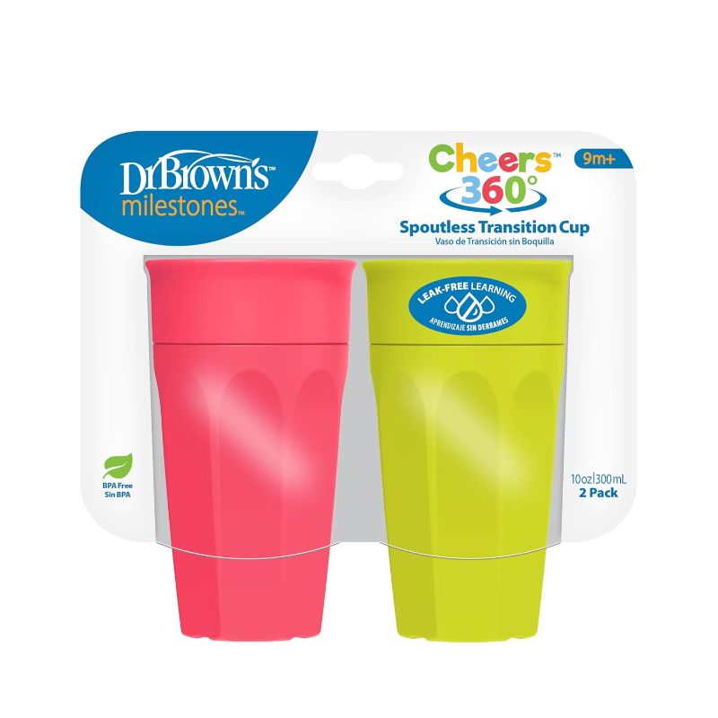 Photo 1 of 
Dr. Brown's Milestones Cheers 360 Training Cup for Toddlers & Babies, Leak-Free Sippy Cup, Pink/Turquoise, 10oz/300mL, 9m+, 2 Pack (Colors May Vary)