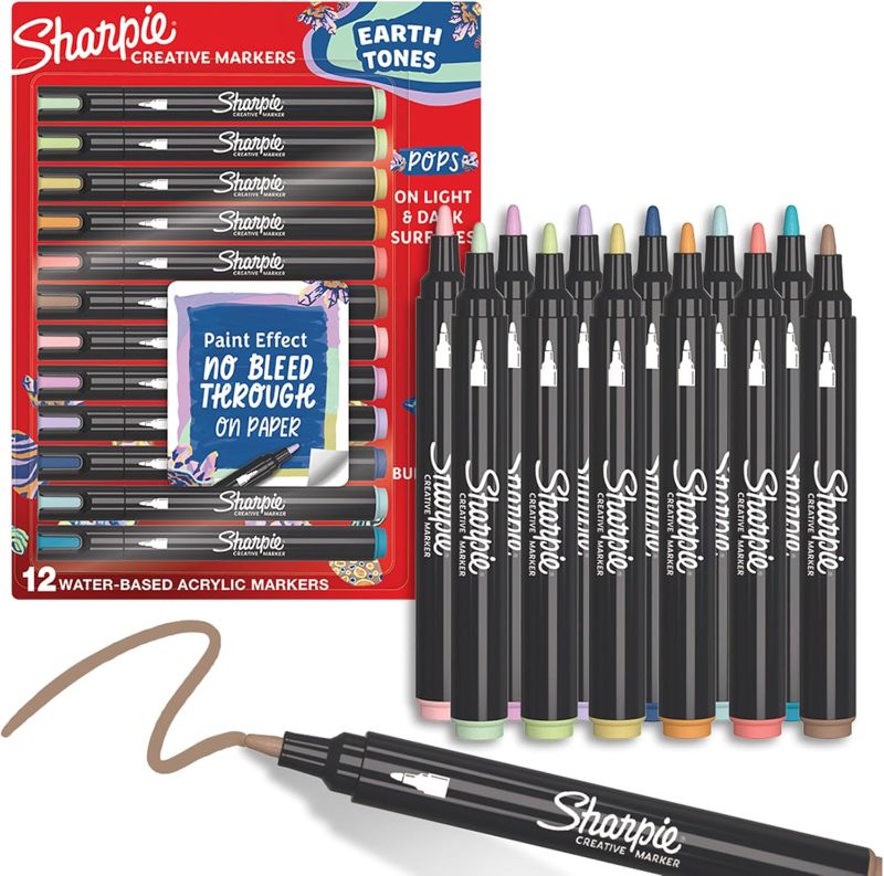 Photo 1 of 
SHARPIE Creative Markers, Earth Tones, Water-Based Acrylic Markers, Bullet Tip, Assorted Colors, 12 Count, Everything The Light Touches 