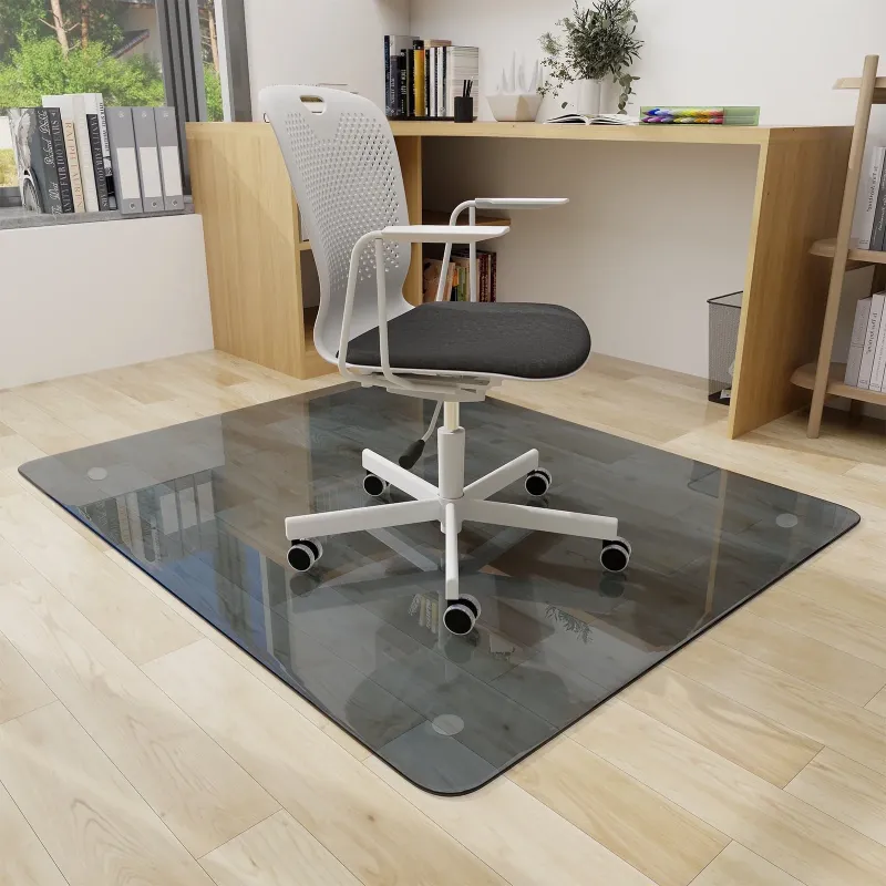 Photo 1 of BEAUTYPEAK 46" x 55" Tempered Glass Office Chair Mat for Carpet or Hard Floor Protection, Gray