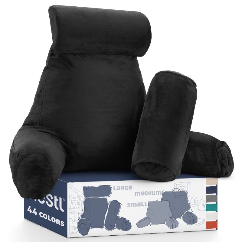 Photo 1 of ***NOT IN BOX*** Nestl Reading Pillow, Extra Large Comfortable Bed Rest Pillow with Arms - Premium Shredded Memory Foam TV Pillow, Detachable Neck Roll & Lumbar Support Pillow - Black
