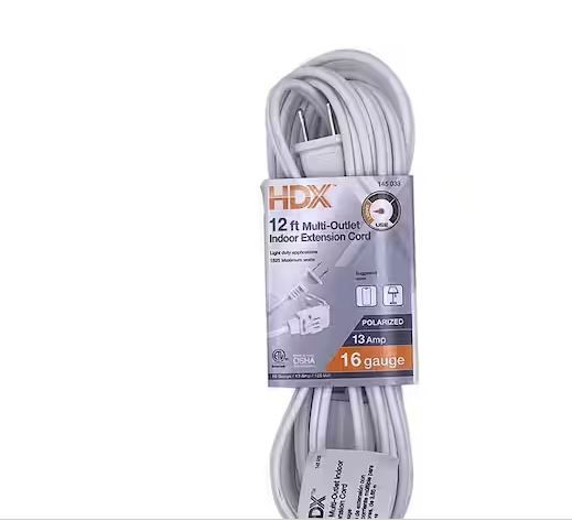Photo 1 of 12 ft. 16/2 Light Duty Indoor Multi-Outlet Extension Cord, White


