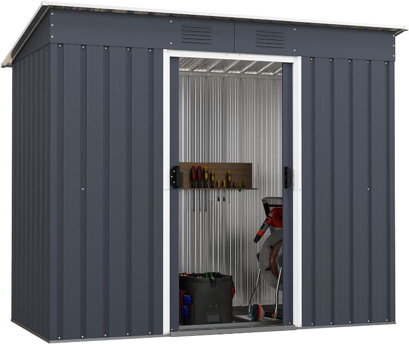 Photo 1 of ****ONLY ONE BOX, MISSING THE MAIN PARTS OF THE SHED****Goplus Outdoor Storage Shed with Floor Foundation, 3.2 FT x 6.7 FT Weather-Resistant Metal Tool Shed w/Air Vents & Lockable Door, Garden Sheds & Outdoor Storage for Outside Backyard, Patio, Lawn
