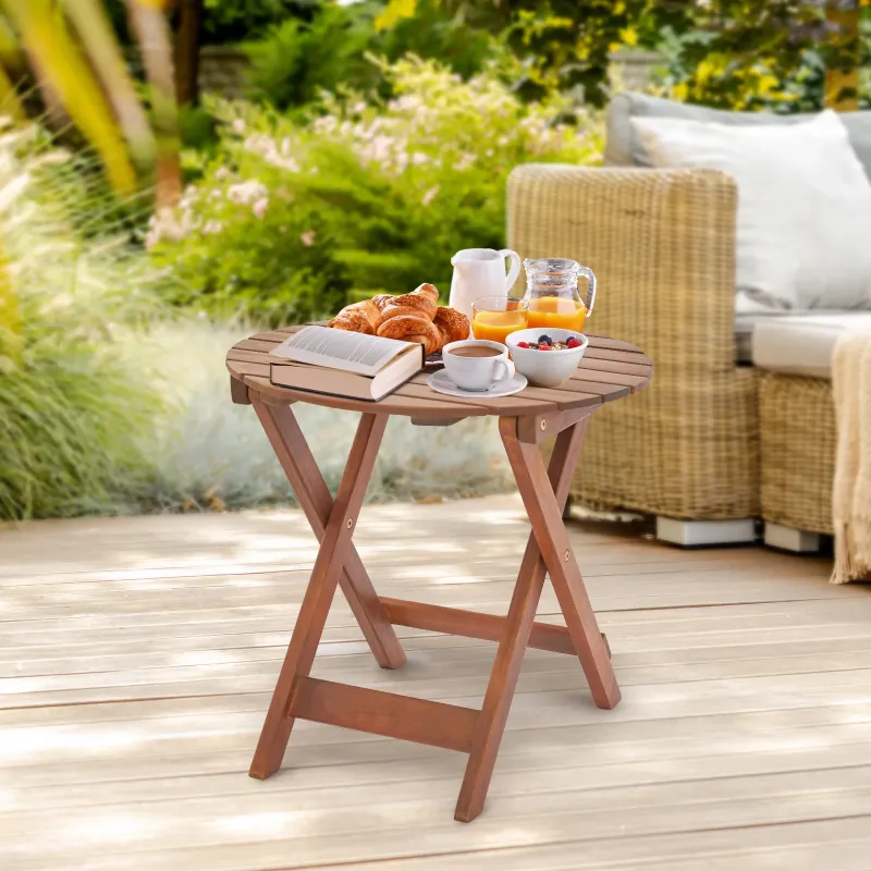 Photo 1 of  18 in Wood Folding Table, Round Side Table for Outdoor and Indoor, Acacia Wood Portable Table
