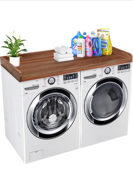 Photo 1 of **see notes** 
Royxen Washer Dryer Countertop Solid Wood with Polyester Coating, Laundry Countertop with Edge Rails - 27.5" Depth x 54" Width Laundry Room Organization (Walnut)