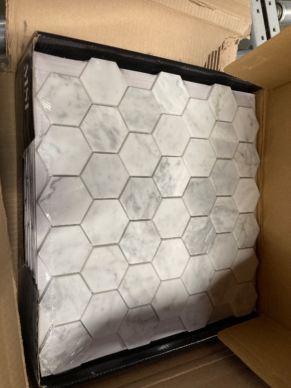 Photo 2 of Carrara White Hexagon 12 in. X 12 in. X 8mm Honed Marble Mesh Mounted Mosaic Tile (9.8 Sq. Ft./ Case)