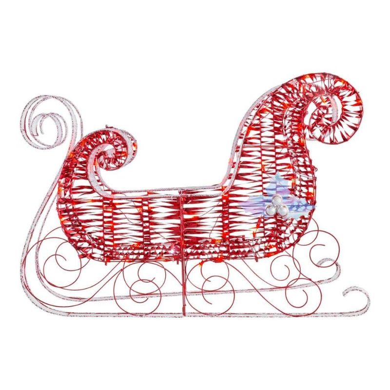 Photo 1 of 3 Ft. Red LED Metallic Sleigh Holiday Yard Decoration
