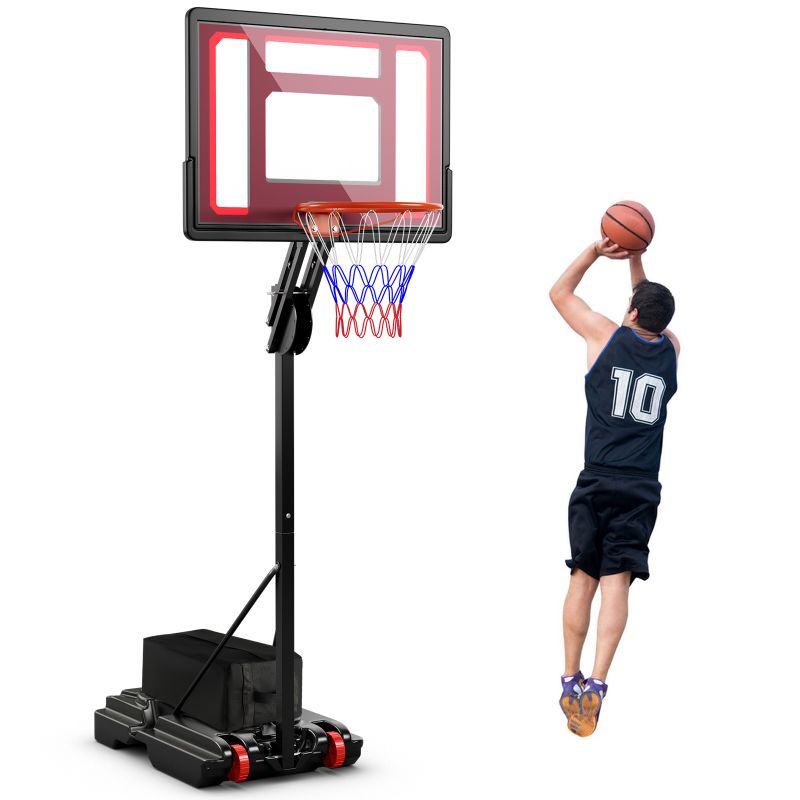 Photo 1 of  Portable Basketball Hoop, 5 FT to 10 FT Adjustable Basketball Goal with 10 Heights, All Weather Basketball Stand System with Weight Bag & Wheels, for Kids Youth Adult, Indoor Outdoor Pool, Court