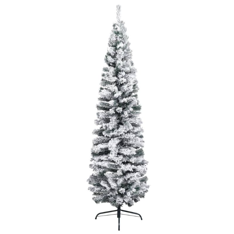 Photo 1 of FT Snow Flocked Christmas Tree with 455 PE&PVC Mixed Branch Tips,Unlit Artificial Skinny Pencil Christmas Tree with 19 Pine Cones,Hinged Premium Xmas Slim Fir Trees for Home,Office,Party Decoration
