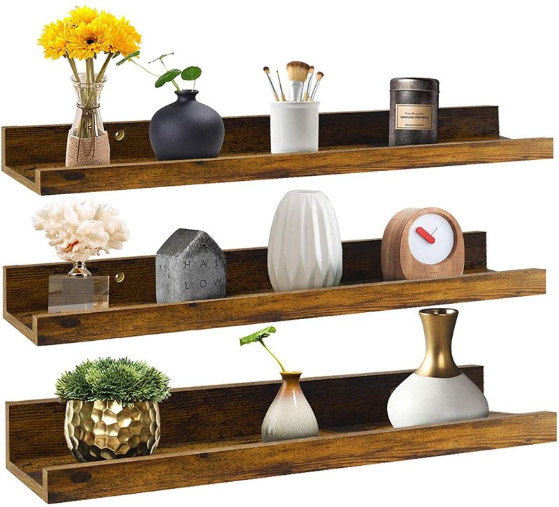 Photo 1 of Giftgarden 24 Inch Floating Shelves Wall Mounted Set of 3, Rustic Large Wall Shelves Picture Ledge Shelf for Bedroom Living Room Bathroom Kitchen, 3 Different Sizes
