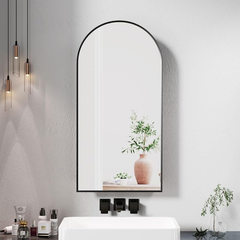 Photo 1 of Black Medicine Cabinet with Mirror, Arched Medicine Cabinet for Bathroom,Brushed Black Metal Edge Medicine Cabinet Surface Mount Only,Bathroom Arch Mirror...
