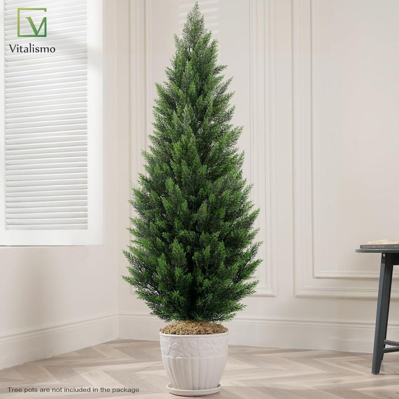 Photo 1 of 
momoplant 31 in Tall Artificial Cedar Topiary Trees 2 Pack Faux Cypress Evergreen Potted Plants for Outdoor & Indoor Decor
