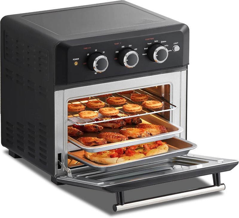 Photo 1 of COMFEE' Retro Air Fry Toaster Oven, 7-in-1, 1500W, 19QT Capacity, 6 Slice, Rotisseries, Warm, Broil, Toast, Convection Bake, Black, Perfect for Countertop
