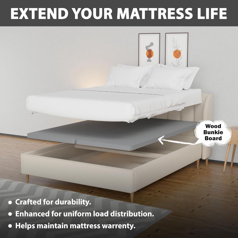 Photo 1 of 1.5” Split Wood Bunkie Board for Mattress/Bed Support - Fully Assembled, Low Profile Mattress Support-Design, King, Gray.