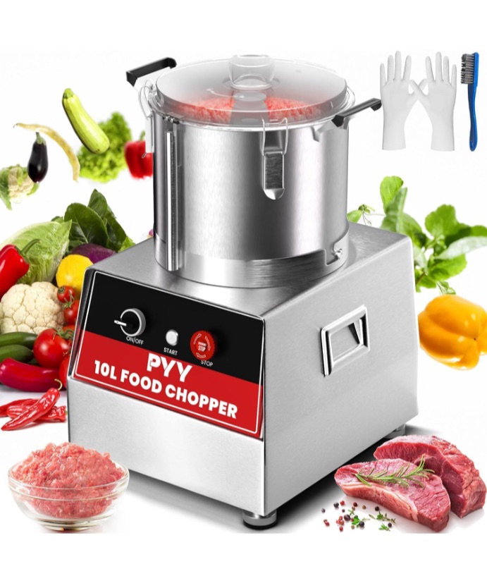 Photo 1 of ****BROKEN/PARTS ONLY****PYY Commercial Food Processor - Vegetable Chopper Electric Stainless Steel 10.6 Qt. Plus for Meat Fruit Prep, 1400RPM High Output Large Capacity for Restaurants & Home Kitchen 10 Liter/42 Cup