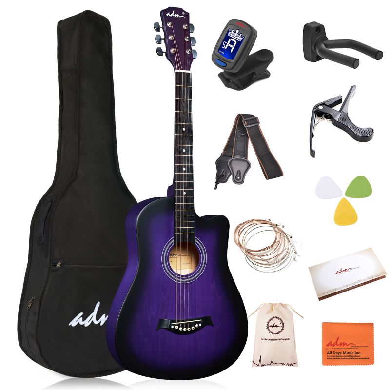 Photo 1 of ADM 38'' Acoustic Cutaway Guitar for Kids Beginner Kit with Free Lessons, Purple
