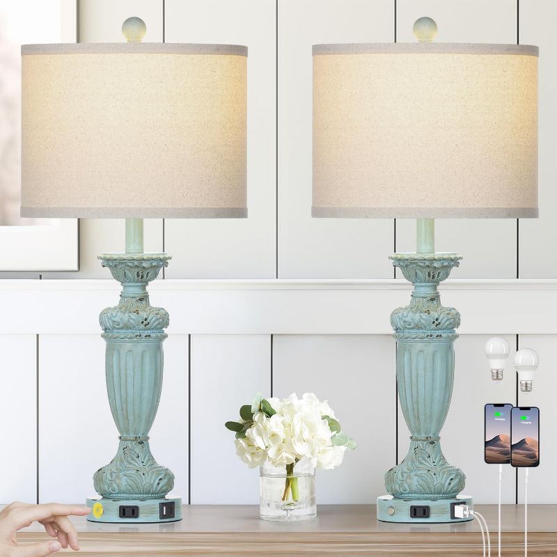 Photo 1 of 26.5" Cottage Blue Antique Resin Table Lamp