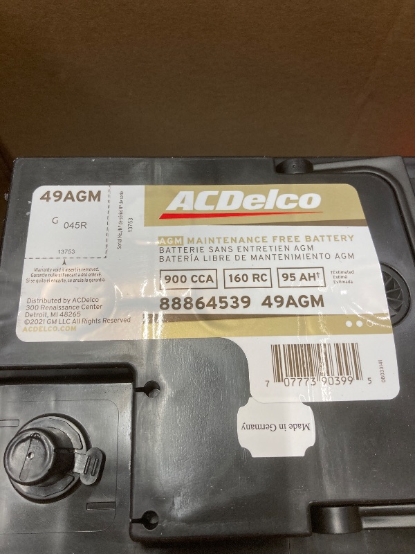 Photo 3 of ACDelco Battery Asm - 94RAGM & Gold 48AGM 36 Month Warranty AGM BCI Group 48 Battery , Black