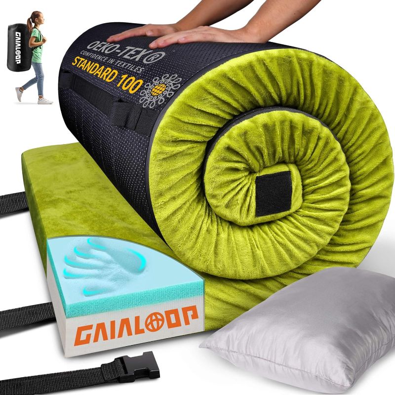 Photo 1 of 3 Inch GAIALOOP Thick Memory Foam Camping Mattress Sleeping Pad [Car/Tent/Cot] Glamping Portable Floor Mat Roll Up Futon Mattress for Guests Kids Adult Sleepover
