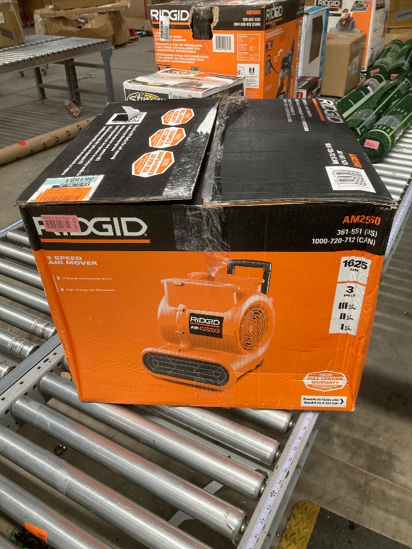 Photo 1 of RIDGID 1625 CFM 3-Speed Portable Blower Fan Air Mover with Collapsible Handle and Rear Wheels for Water Damage Restoration AM2560