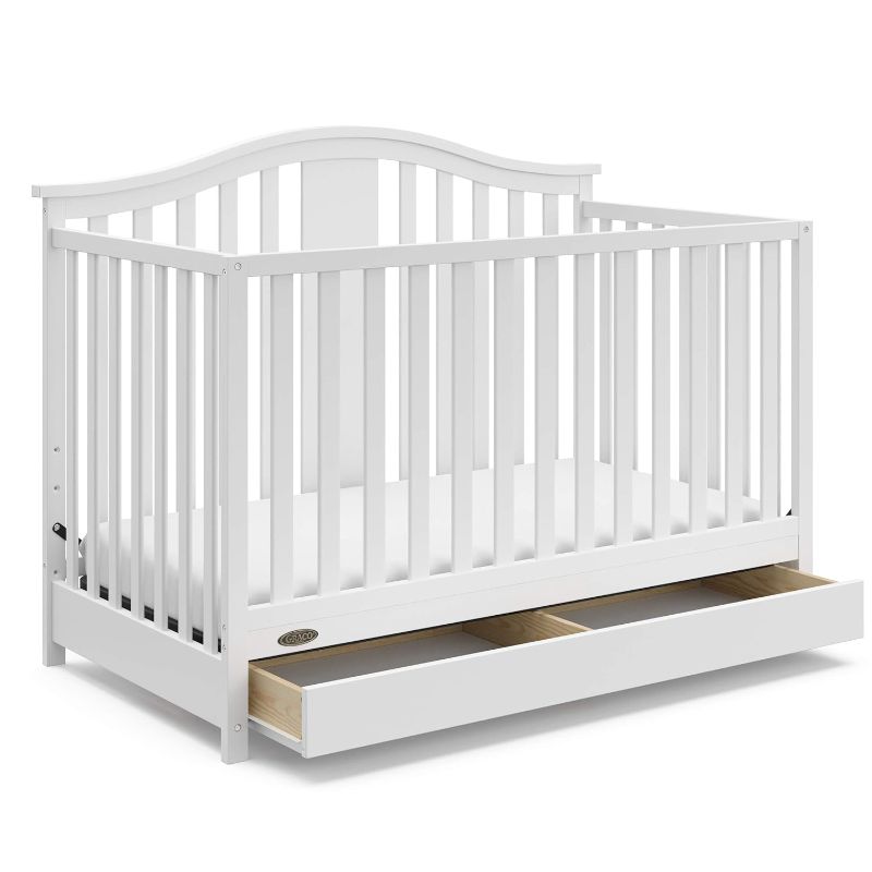 Photo 1 of ***missing parts***Graco Solano 4-in-1 Convertible Crib with Drawer Combo (White) – GREENGUARD Gold Certified, Includes Full-Size Nursery Storage Drawer, Converts to Toddler Bed and Full-Size Bed
