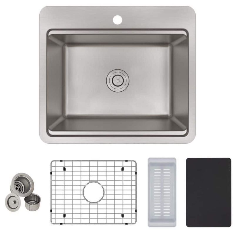 Photo 1 of Avenue 25 in. Drop-in/Undermount Single Bowl 18-Gauge Stainless Steel Kitchen Workstation Sink Kit W/ Accessories