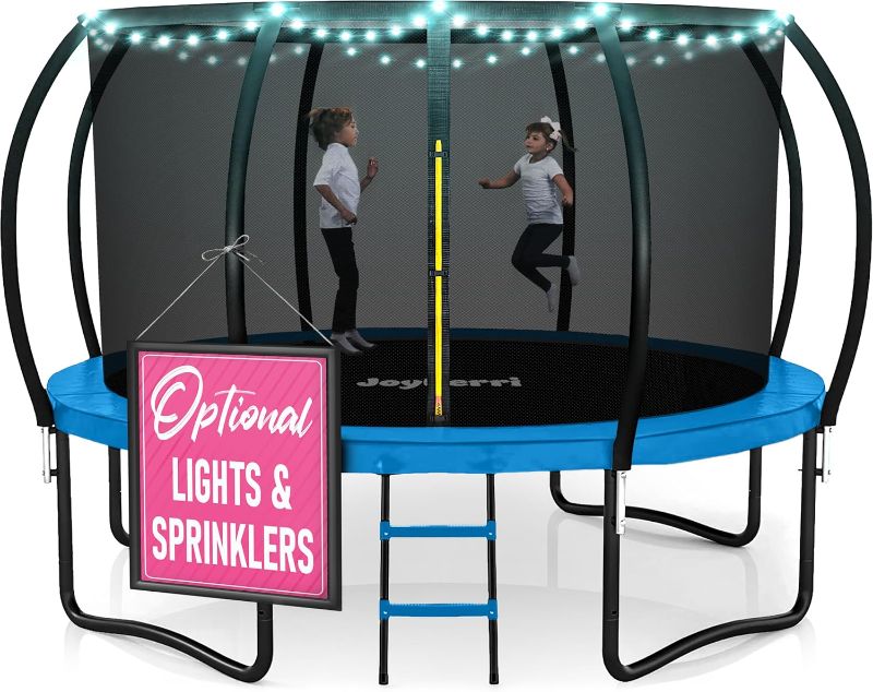 Photo 1 of ***BOX 1 of 2 only/missing parts***Trampoline Outdoor - ASTM Certified Safe, 8Ft, 10Ft, 12Ft, 14Ft, 15Ft, 16Ft Recreational Trampoline for Kids and Adults. Anti-Rust Coating with Enclosure Net, Ladder, Sprinkler & LED Lights