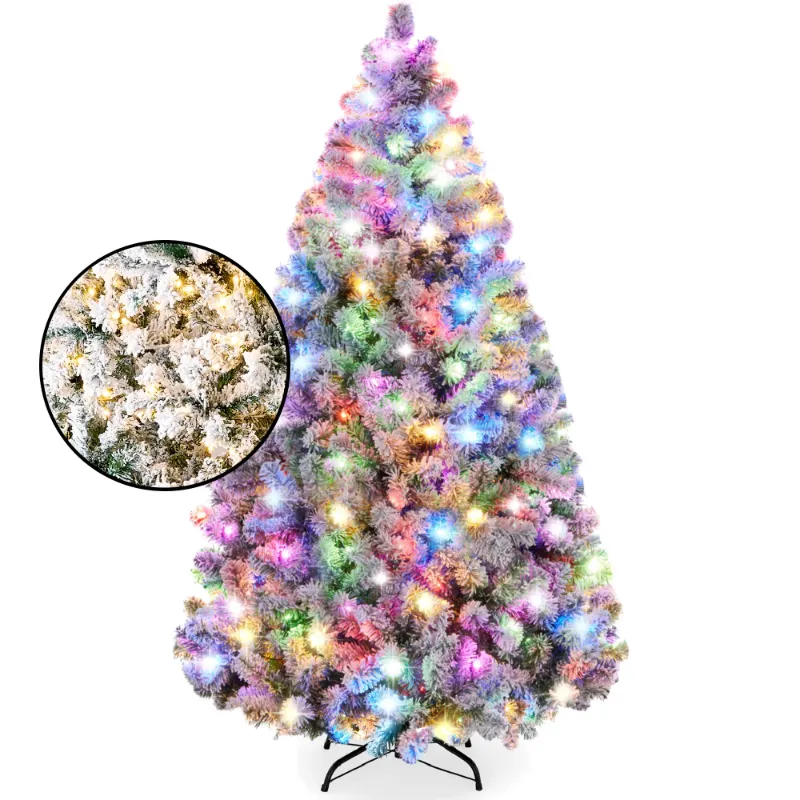 Photo 1 of Best Choice Products 6ft Pre-Lit Christmas Pine Tree w/ Flocked Branches 250 Multicolored or Warm-White Light Modes