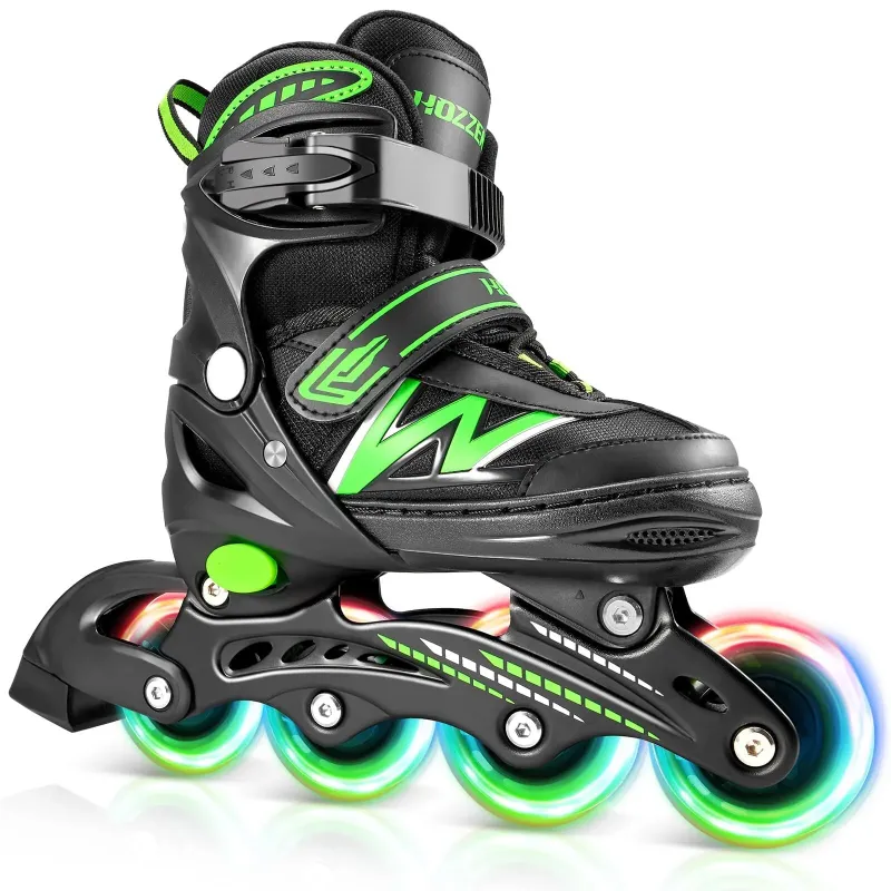 Photo 1 of ***fits small***Hozzen Kids Inline Skates, Adjustable Illuminating Inline Skates with Light Up Wheels, Indoor Outdoor Roller Skates for Girls and Boys, Green Small (9C-12C)