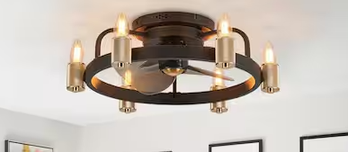 Photo 1 of 20 in. Gold Flush Mount Caged Ceiling Fan with Lights and Remote Farmhouse Low Profile Ceiling Fan for Bedroom