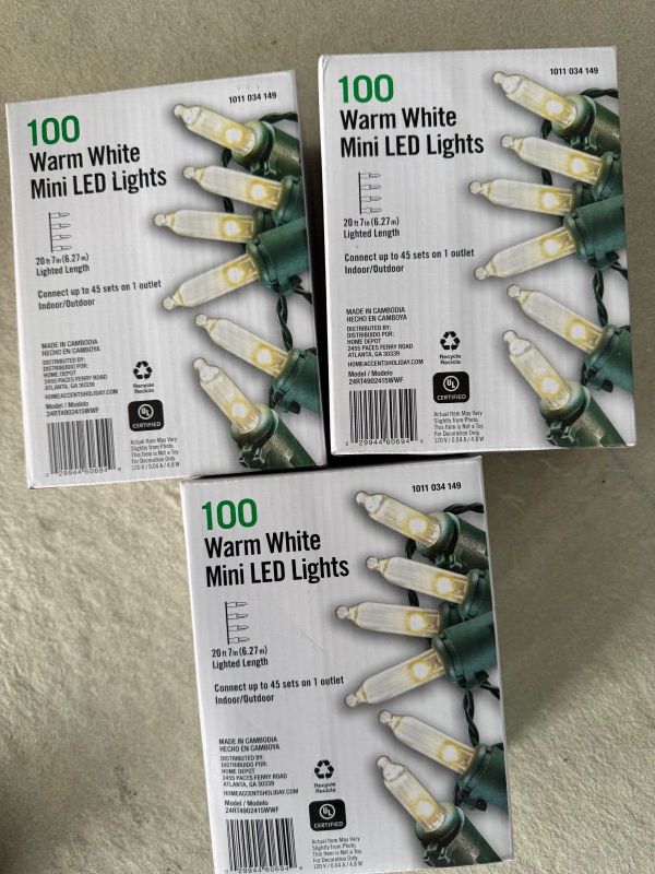 Photo 1 of (Lot of 3) Home Accents Holiday Christmas 100 Warm White Mini LED Lights NEW