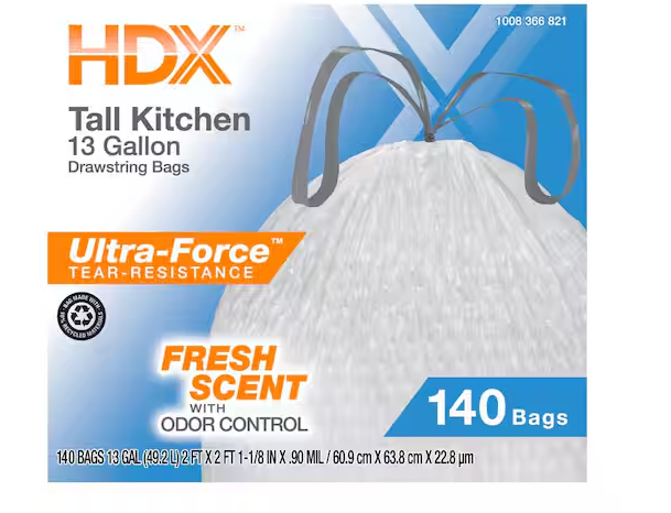 Photo 1 of 13 Gal. Scented Flex Drawstring Kitchen Trash Bags with 10% PCR (140-Count0