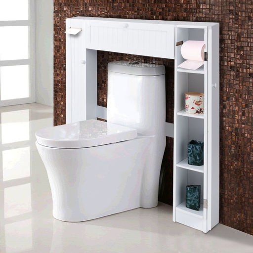 Photo 1 of Costway Wooden Over the Toilet Storage Cabinet Drop Door Spacesaver Bathroom - White
