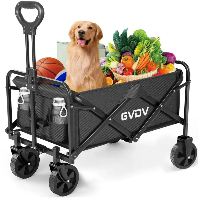 Photo 1 of ****MISSING ONE WHEEL***GVDV Collapsible Wagon Cart, Portable Utility Wagon for Camping, Beach, Picnic, Shopping, Sports, and Grocery Transport, Black
