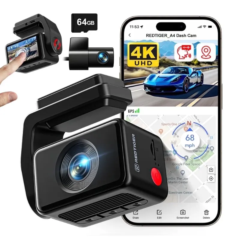 Photo 1 of **see notes**
REDTIGER A4 Dash Cam 4K, Dash Cam Front and Rear with 5.8G WiFi & GPS, Touch Screen, Super Night Vision, G-Sensor, Voice Control, 24H Parking Mode, Free 64GB Card
