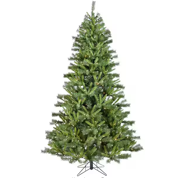 Photo 1 of 7.5 ft. Norway Pine Artificial Christmas Tree w/ Clear LED String Lights, High Quality PVC, Flame Retardant