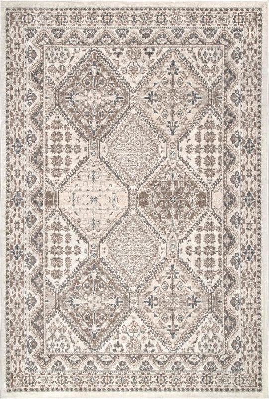 Photo 1 of 6 Square Becca Traditional Tiled Area Rug, Beige, Faded Transitional Design, Stain Resistant, For Bedroom, Dining Room, Living Room, Hallway, Office, Kitchen, Entryway
