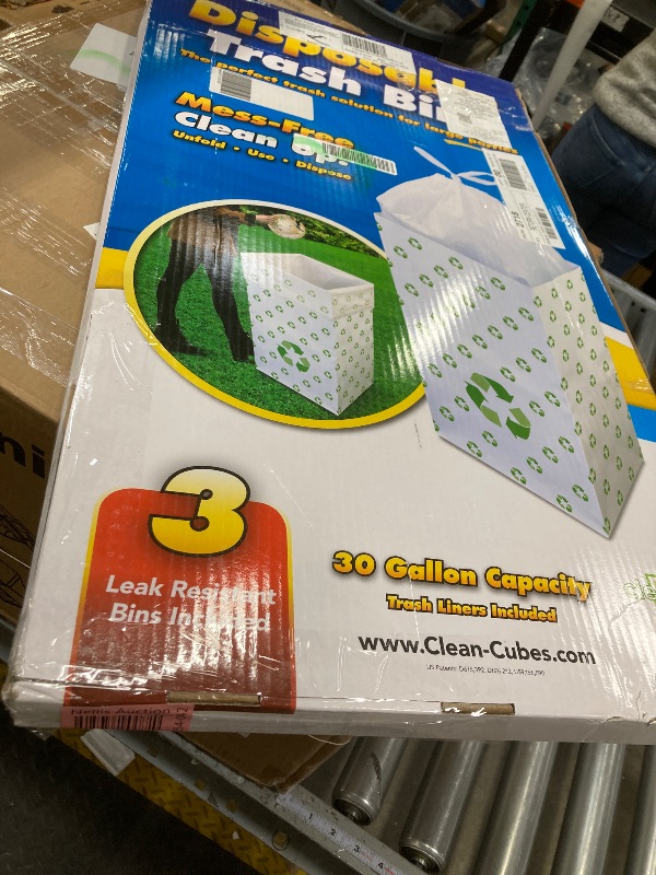 Photo 1 of Clean Cubes 30 Gallon Disposable Trash Cans (3-Pack). Reusable Garbage and Recycling Bins for Parties, Events, and More (Recycle Pattern - 30” Height x 17” Width x 14” Depth)