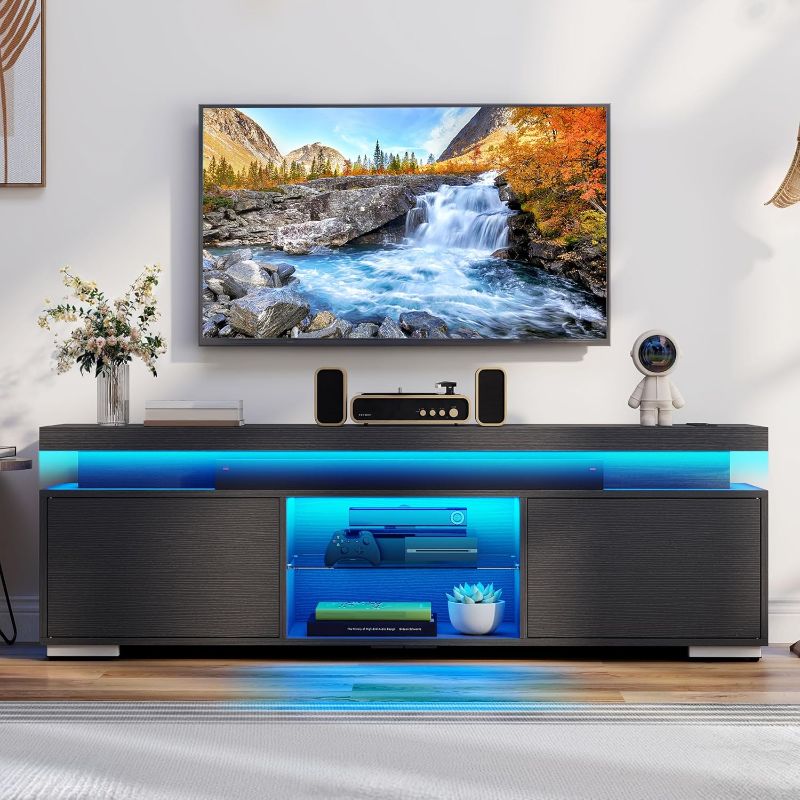 Photo 1 of ***PARTS ONLY****DWVO Black TV Stand with LED Lights and Power Outlet, Modern Entertainment Center for 65/60/55 Inch TV, Media Console Table TV Cabinet with Storage, Universal TV Stand for Living Room
