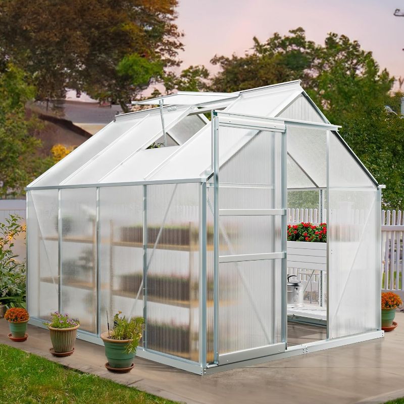 Photo 1 of ** similar item** 6x8FT Polycarbonate Greenhouse Heavy Duty Green Houses Outdoor Aluminum Greenhouses with Sliding Doors Vent Window 