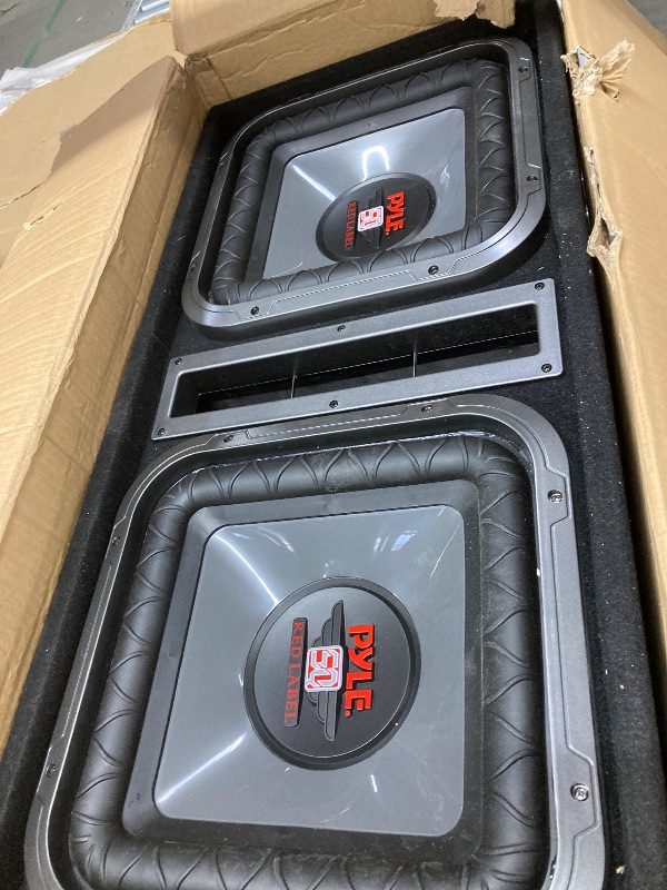 Photo 1 of Pyle 12” Dual Subwoofer Box System - 12'' Dual Series Vented Subwoofer Enclosure, Rear Vented Design with Santoprene Surround, 2 x 1200 Watts Max Power, 4 Layer Dual Voice Coil - PLSQ212BS