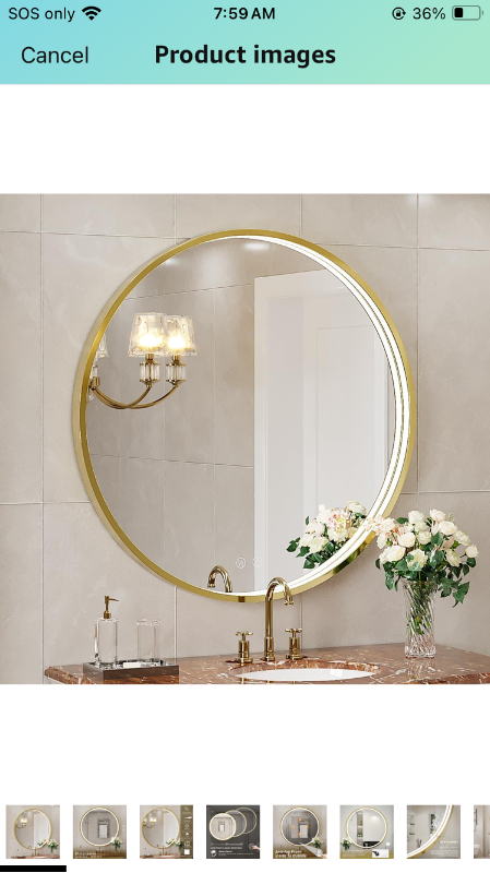 Photo 1 of 32 Inch LED Gold Frame Round Mirror,Round Bathroom Mirror with Light,Wall Mounted Lighted Vanity Mirror,Anti Fog Design&Dimmable&Touch Switch,Circle Mirror for Bathroom Decor