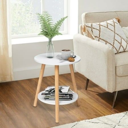 Photo 1 of 2 Tier End Table HONEIER Side Table with Storage Shelf Small Bedside Table Night Stand for Living Room Bedroom Entryway White