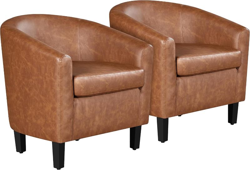 Photo 1 of 
Yaheetech Brown Accent Chairs Set of 2, Faux Leather Barrel Chairs Comfy Club Chairs, Modern Leather Armchairs with Soft Seat for Living Room Bedroom...