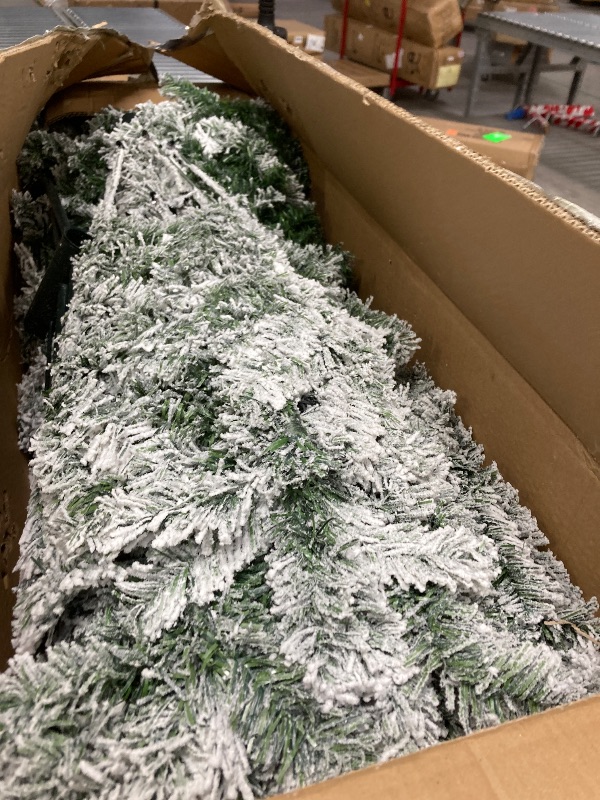 Photo 1 of 9ft Snow Flocked Christmas Tree with 2028 Tips, Artificial Snowy Xmas Pine Tree with Reinforced Metal Base for Home Office Party Holiday Decorations ,White(NO light)