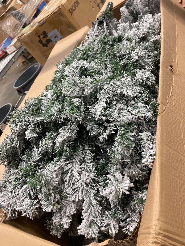 Photo 2 of 9ft Snow Flocked Christmas Tree with 2028 Tips, Artificial Snowy Xmas Pine Tree with Reinforced Metal Base for Home Office Party Holiday Decorations ,White(NO light)