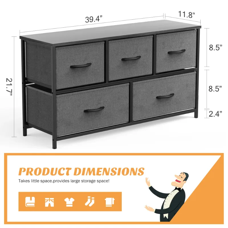 Photo 1 of Drawer Fabric Dresser for Bedroom, Chest of Drawer Organizer Storage Cabinet for Closet, Entryway, Grey