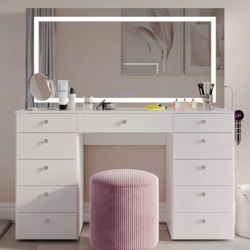 Photo 1 of *see notes**
Extra Large Makeup Vanity | LED Mirror, Bluetooth, 11 Drawers & Glass Top
