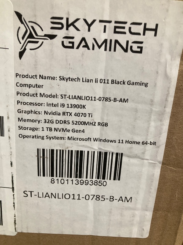 Photo 12 of ***PARTS ONLY***
Skytech Gaming Prism II Lian Li O11 PC Desktop – Intel Core i9 13900K 3.0 GHz, NVIDIA RTX 4070 Ti, 1TB NVME Gen4 SSD, 32GB DDR5 RAM RGB, 1000W Gold PSU, 360mm AIO, 11AC Wi-Fi, Windows 11 Home 64-bit