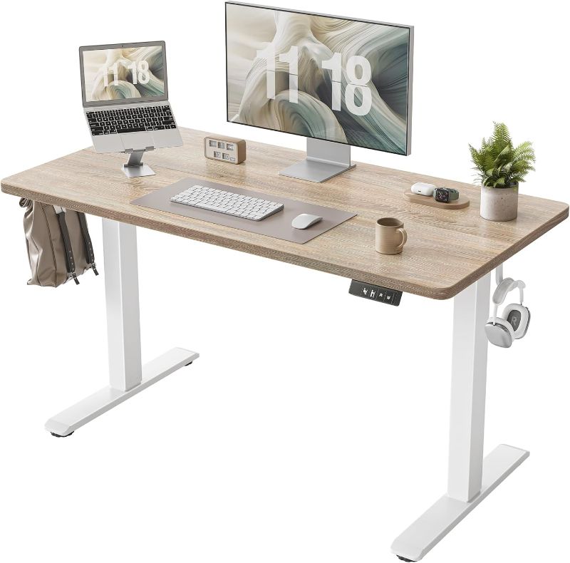 Photo 1 of electric standing desk in white frame w/ wood finish top